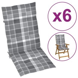 VidaXL Poduszki na krzesła ogrodowe, 6 szt., szara krata, 120x50x3 cm