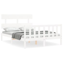 VidaXL Rama łóżka z wezgłowiem, biała, podwójna, lite drewno