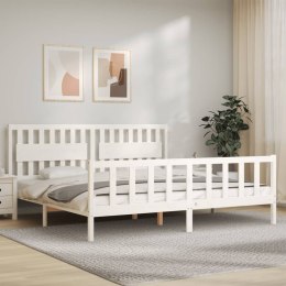 VidaXL Rama łóżka z wezgłowiem, biała, 200x200 cm, lite drewno