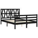 VidaXL Rama łóżka z wezgłowiem, czarna, 120x200 cm, lite drewno
