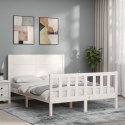 Rama łóżka z wezgłowiem, biała, 140x190 cm, lite drewno Lumarko!