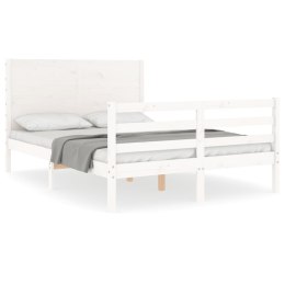 Rama łóżka z wezgłowiem, biała, 140x190 cm, lite drewno Lumarko!