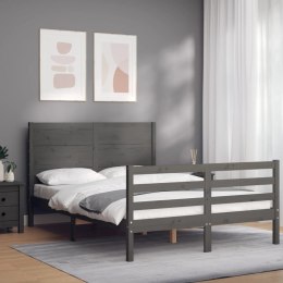Rama łóżka z wezgłowiem, szara, 140x200 cm, lite drewno Lumarko!