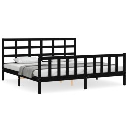 Rama łóżka z zagłówkiem, czarna, 180x200 cm, drewniana Lumarko!