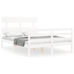 VidaXL Rama łóżka z wezgłowiem, biała, podwójna, lite drewno