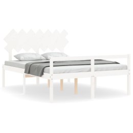VidaXL Rama łóżka z wezgłowiem, biała, King Size, lite drewno