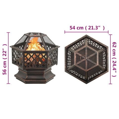 VidaXL Rustykalne palenisko z pogrzebaczem, 62x54x56 cm, XXL, stal