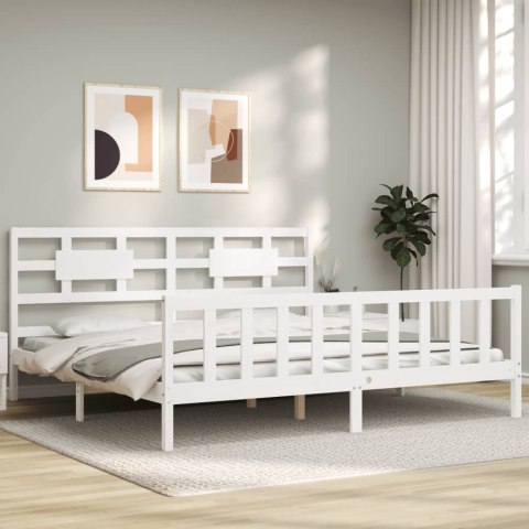 VidaXL Rama łóżka z wezgłowiem, biała, 6FT Super King, lite drewno