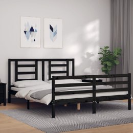 VidaXL Rama łóżka z wezgłowiem, czarna, 160x200 cm, lite drewno