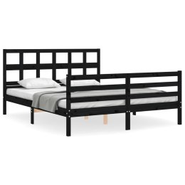VidaXL Rama łóżka z wezgłowiem, czarna, 160x200 cm, lite drewno