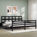Rama łóżka z wezgłowiem, czarna, 200x200 cm, lite drewno Lumarko!