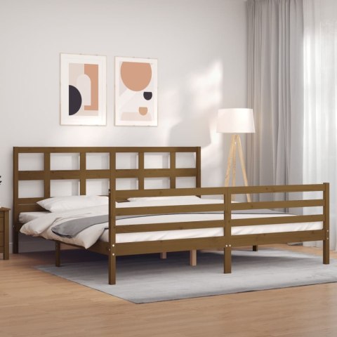 Rama łóżka z wezgłowiem, miodowy brąz, 200x200 cm, lite drewno Lumarko!
