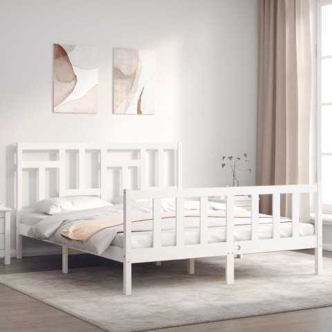Rama łóżka z zagłówkiem, biała, 160x200 cm, lite drewno Lumarko!