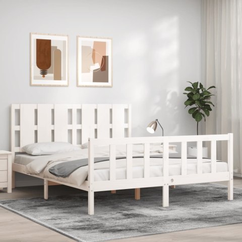 Rama łóżka z zagłówkiem, biała, 160x200 cm, lite drewno Lumarko!