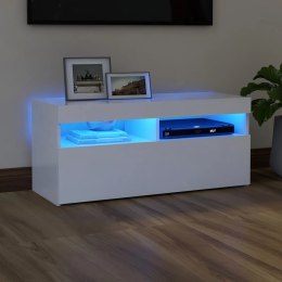 Szafka pod TV z oświetleniem LED, biała, 90x35x40 cm Lumarko!