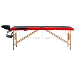 VidaXL Składany stół do masażu, 2-strefowy, drewniany, czarno-czerwony