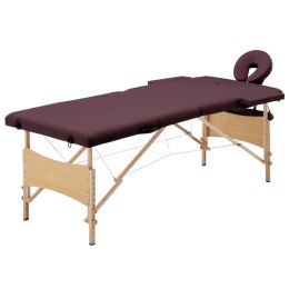 VidaXL Składany stół do masażu, 2-strefowy, drewniany, winny fiolet