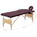 Składany stół do masażu, 2-strefowy, drewniany, winny fiolet Lumarko!
