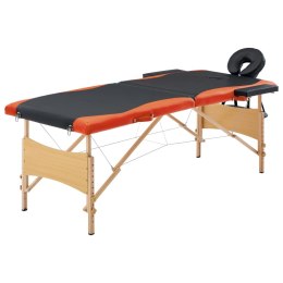 VidaXL Składany stół do masażu 2-strefowy, drewno, czarno-pomarańczowy