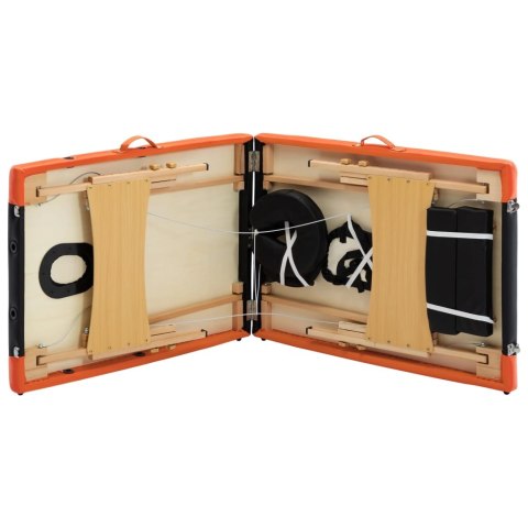 Składany stół do masażu 2-strefowy, drewno, czarno-pomarańczowy Lumarko!