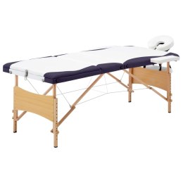 VidaXL Składany stół do masażu, 3-strefowy, drewniany, biało-fioletowy