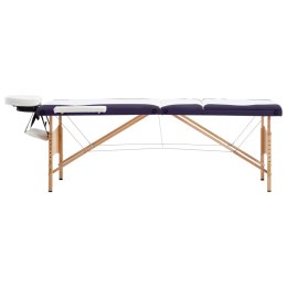 VidaXL Składany stół do masażu, 3-strefowy, drewniany, biało-fioletowy
