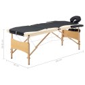 VidaXL Składany stół do masażu, 3-strefowy, drewniany, czarno-beżowy