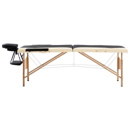 VidaXL Składany stół do masażu, 2-strefowy, drewniany, czarno-beżowy