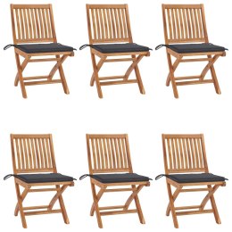 VidaXL Składane krzesła ogrodowe z poduszkami, 6 szt., drewno tekowe