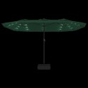 VidaXL Podwójny parasol ogrodowy z LED, zielony, 449x245 cm