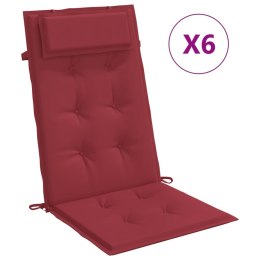 VidaXL Poduszki na krzesła z wysokim oparciem, 6 szt., winna czerwień