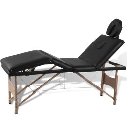 VidaXL Składany stół do masażu z drewnianą ramą, 4 strefy, czarny