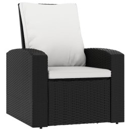 VidaXL Rozkładany fotel do ogrodu, z poduszkami, czarny, polirattan