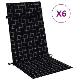 VidaXL Poduszki na krzesła z wysokim oparciem, 6 szt., czarna krata