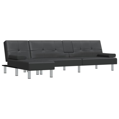 Sofa rozkładana L, czarna, 255x140x70 cm, sztuczna skóra Lumarko!