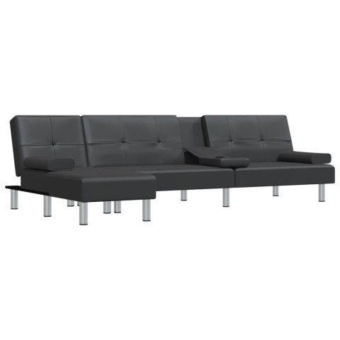 Sofa rozkładana L, czarna, 255x140x70 cm, sztuczna skóra Lumarko!