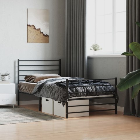 Metalowa rama łóżka z wezgłowiem i zanóżkiem, czarna, 90x200 cm Lumarko!