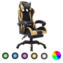 Fotel dla gracza z RGB LED, złoto-czarny, sztuczna skóra Lumarko!