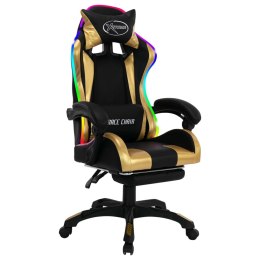 Fotel dla gracza z RGB LED, złoto-czarny, sztuczna skóra Lumarko!