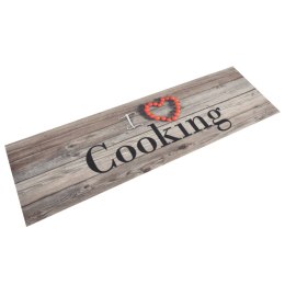 Dywanik kuchenny, wzór z napisem Cooking, szary, 45x150 cm