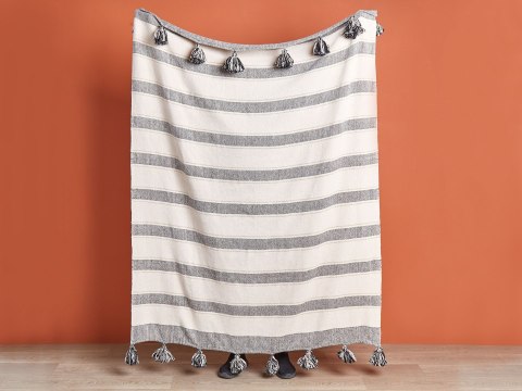 Koc bawełniany 130 x 170 cm beżowy z szarym CAYIR