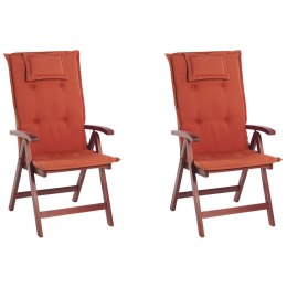 Zestaw 2 krzeseł ogrodowych drewno akacjowe z poduszkami czerwonymi TOSCANA Lumarko!