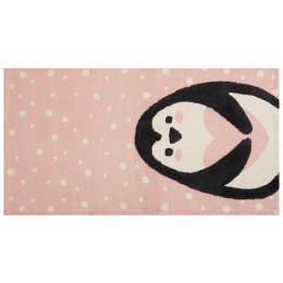 Dywan dziecięcy bawełniany motyw pingwina 80 x 150 cm różowy PENGKOL Lumarko!