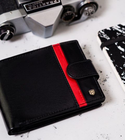 Skórzany portfel męski z ozdobnym paskiem — Rovicky Lumarko!