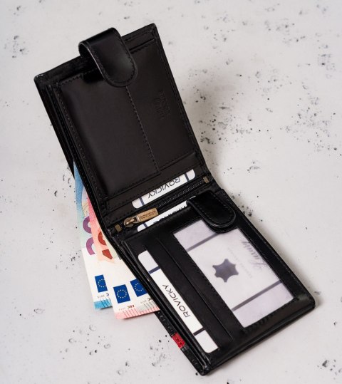 Skórzany portfel męski z ozdobnym paskiem — Rovicky Lumarko!