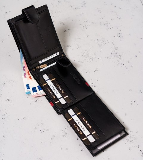 Skórzany portfel męski z ozdobnym paskiem — Rovicky Lumarko!