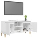 Szafka TV z drewnianymi nóżkami, biała, połysk, 103,5x35x50 cm Lumarko!