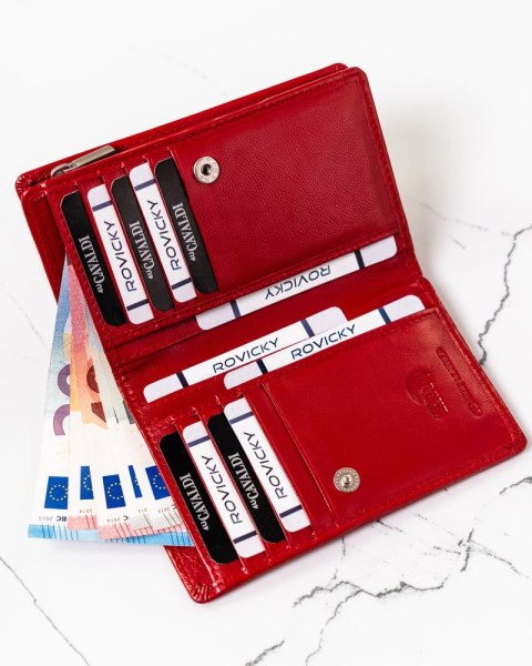 Skórzany portfel damski z dużą sekcją na karty płatnicze — Cavaldi Lumarko!