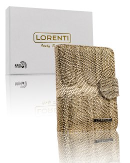 Skórzany portfel damski z systemem RFID Protect, zapinany zatrzaskiem — Lorenti Lumarko!