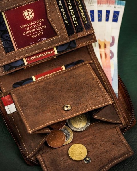 Duży, skórzany portfel męski na zamek — Peterson Lumarko!